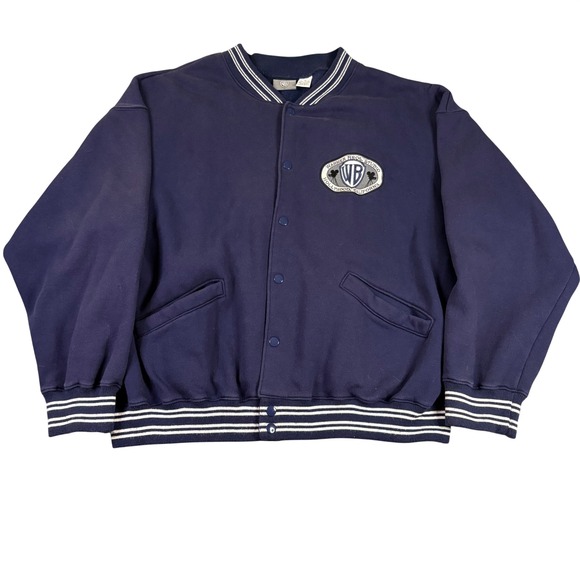 Warner Bros. Studio Store Other - Vintage Warner Bros Studio Bomber Jacket Mens XL Navy Blue Varsity 90s Retro